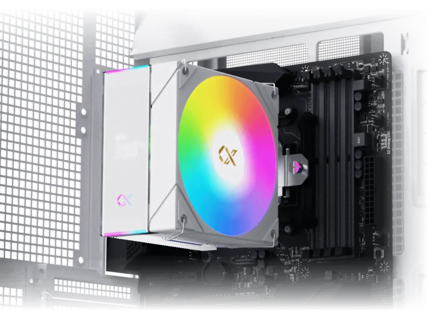 Internal view showing the vertical clearance limit for CPU air coolers, up to 165mm