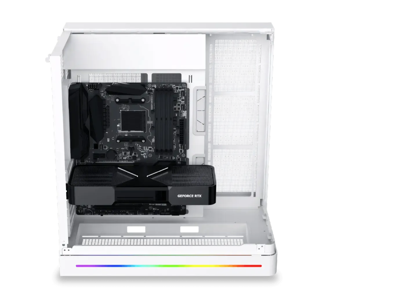 Internal view showing maximum clearance for a 400mm GPU with horizontal or vertical mounting options
