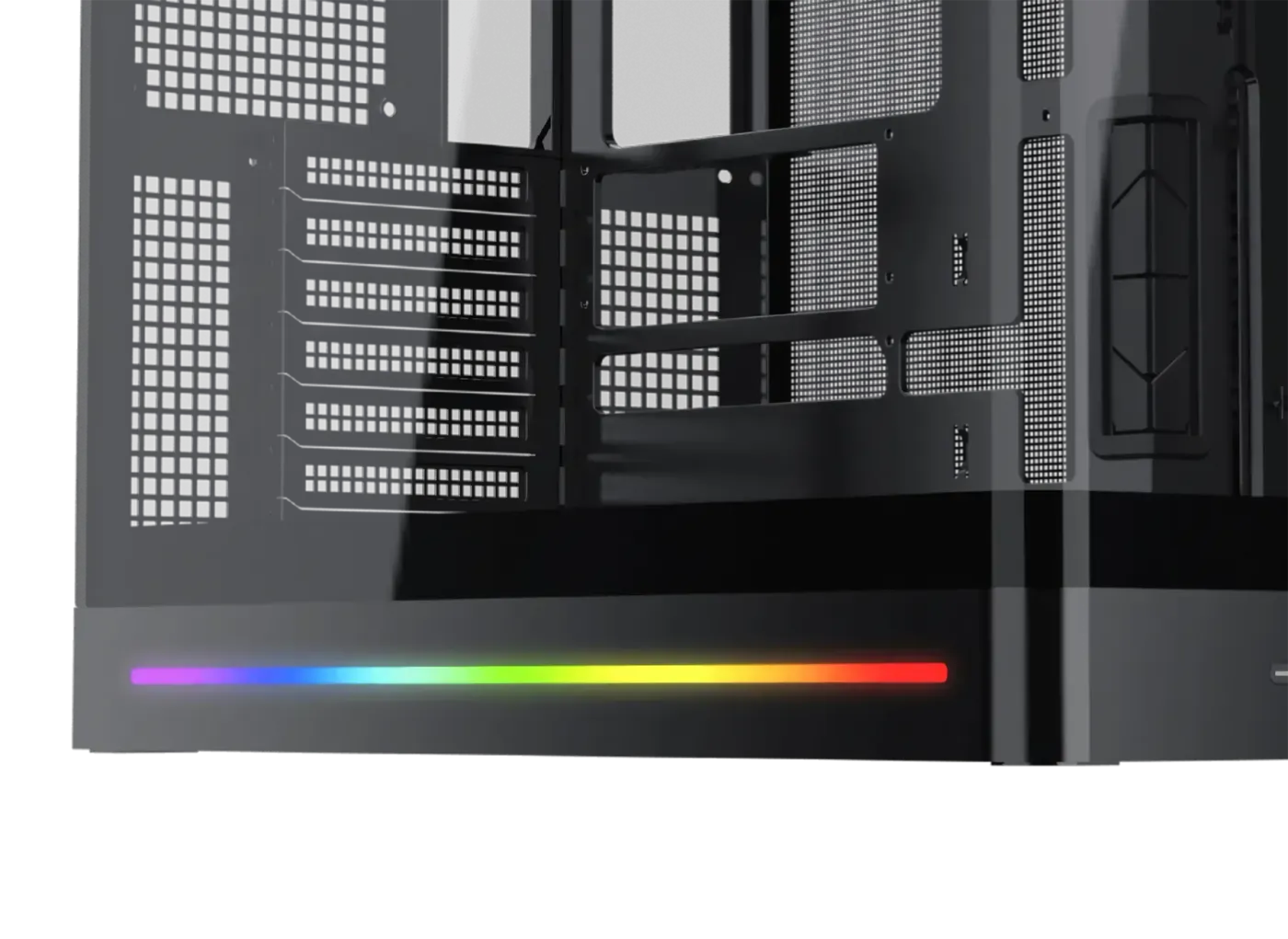 Close-up view demonstrating the magnetic mounting system for the secondary monitor in the chassis