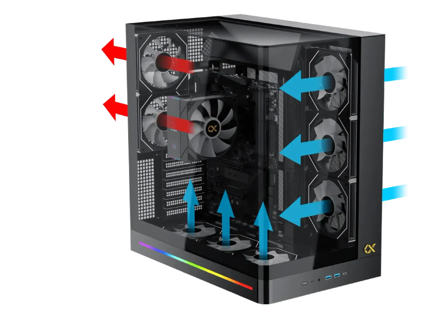 Xigmatek Pano II PC case design showing features for superior airflow and ventilation