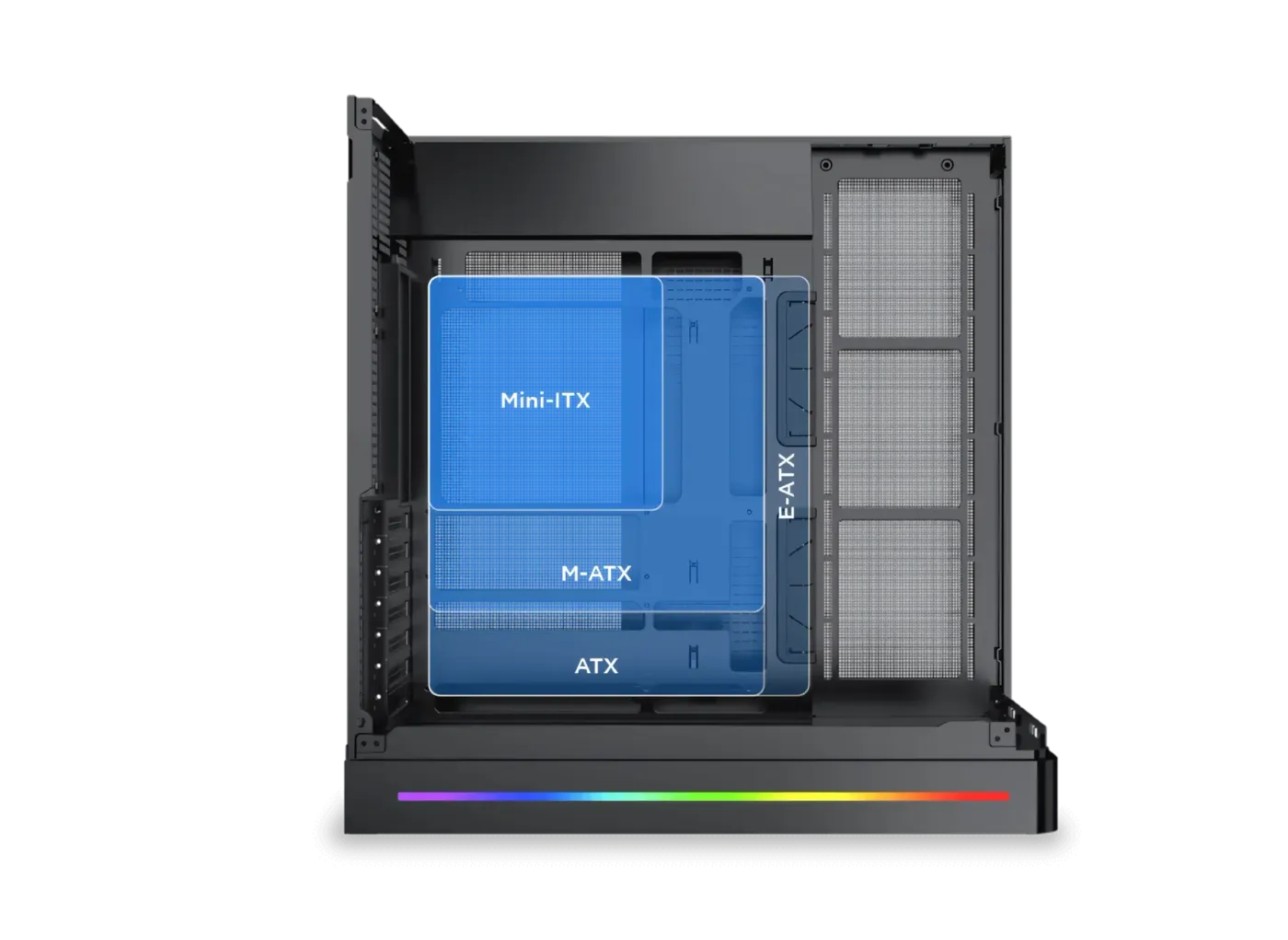 Diagram illustrating the optimized internal airflow path and management within the PC case