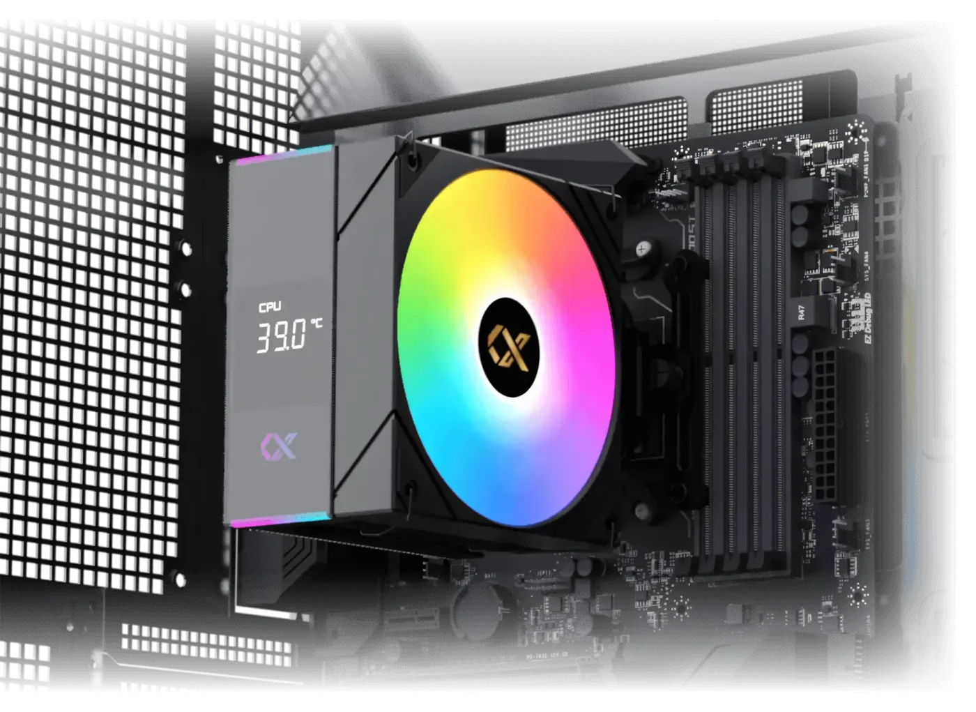 Internal view of PC case highlighting locations for liquid cooling radiator installation
