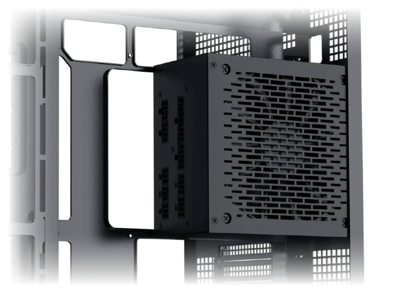 Diagram showing the maximum power supply unit length of 165mm