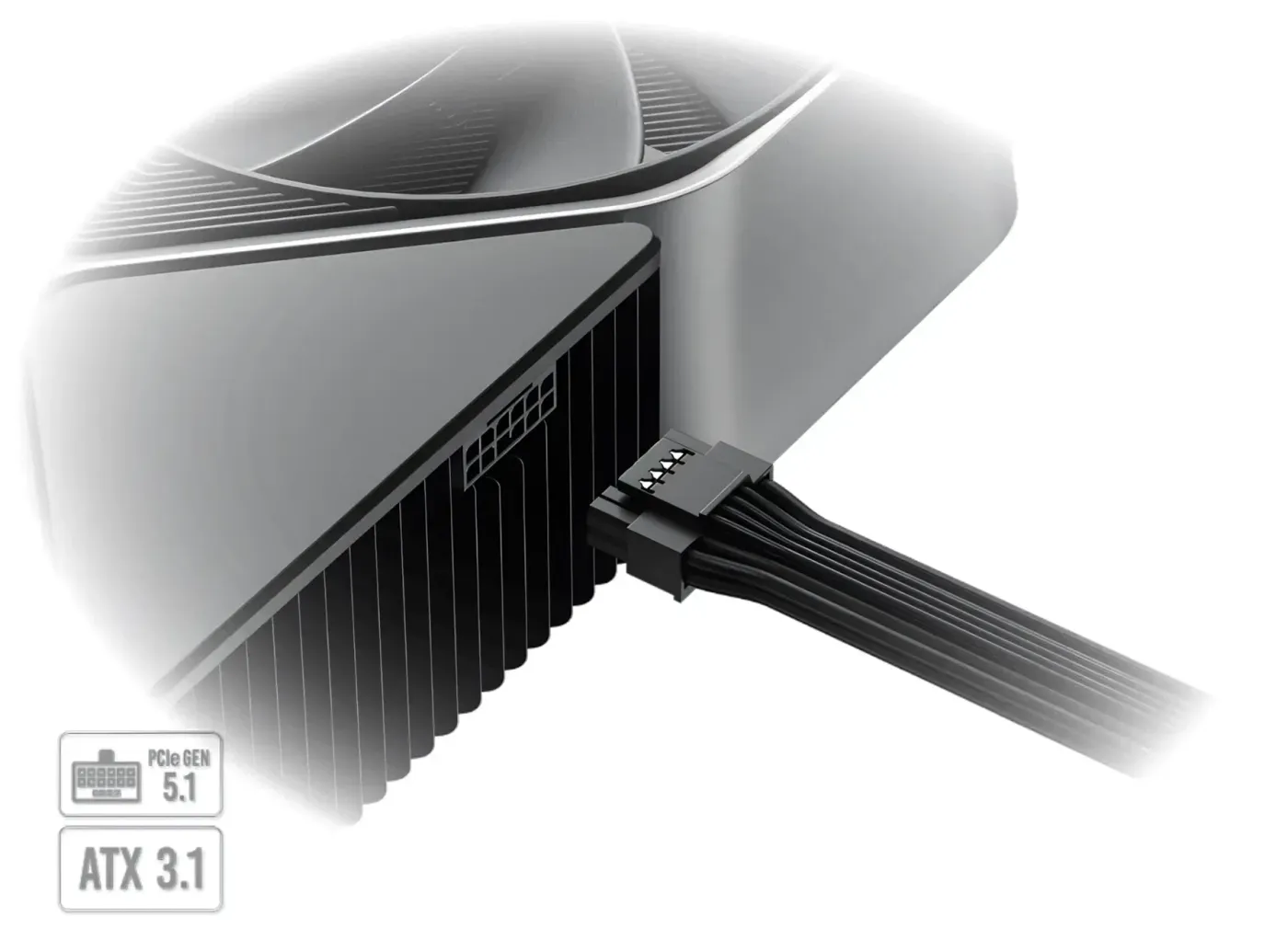 Image highlighting the 12V-2x6 connector for PCIe 5.1 and ATX 3.1 standard support