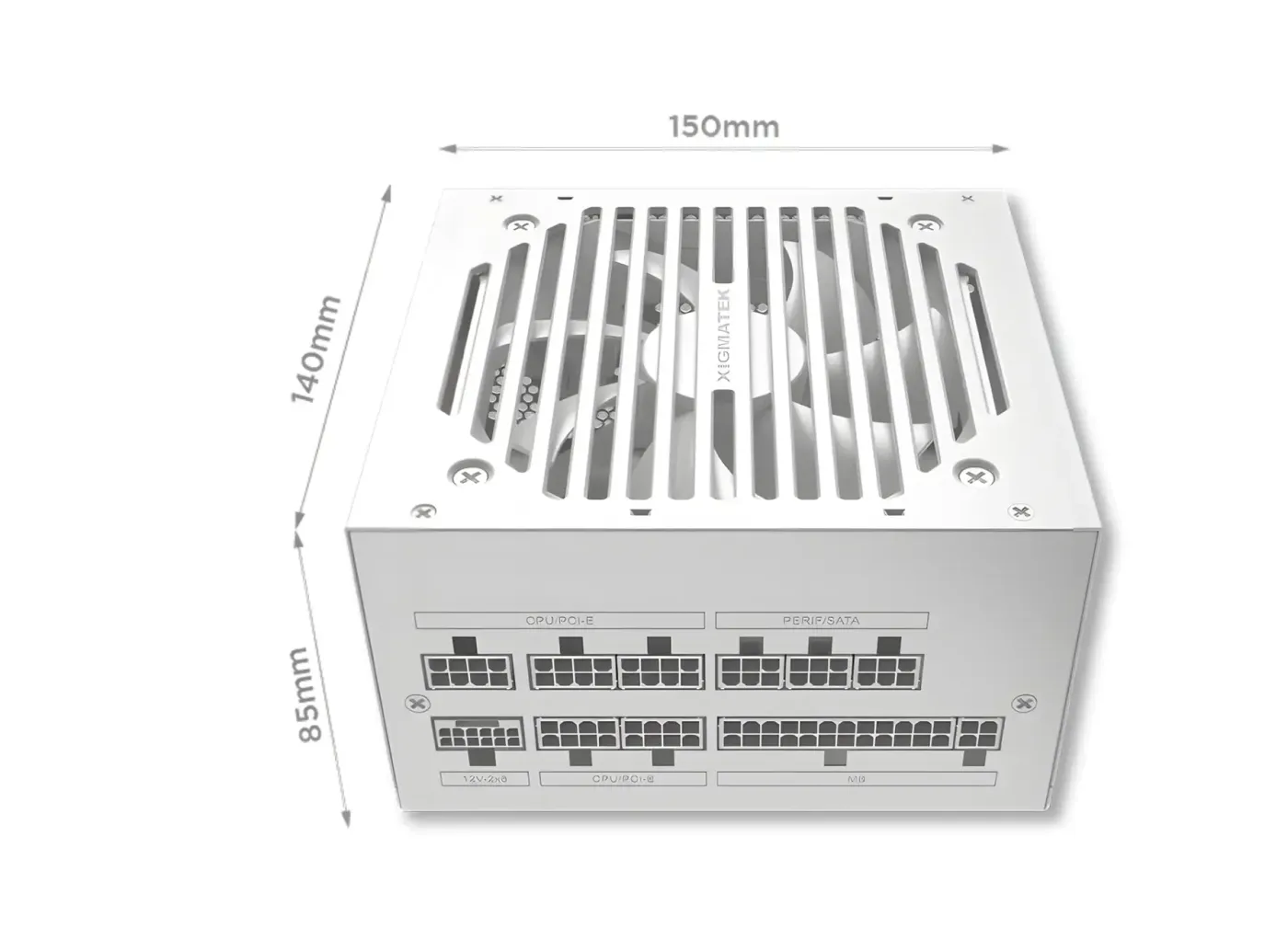 Power supply unit dimensions illustrating its compact size for chassis compatibility