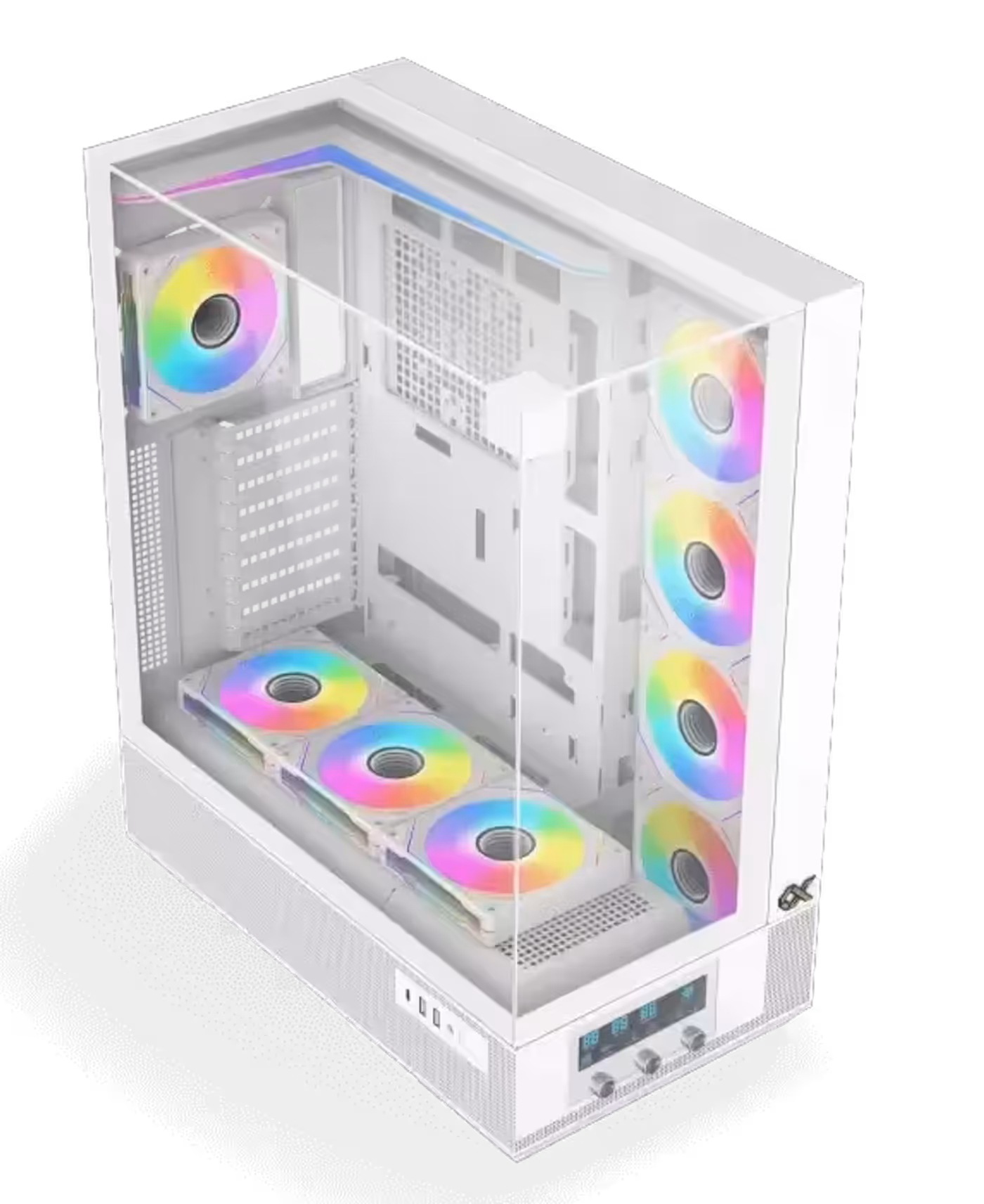 Tempered glass panels on the Xigmatek Vision Pro Arctic showing the interior