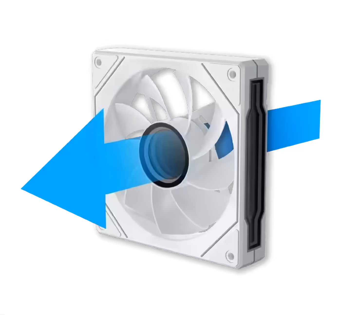 Reverse fan blade design on the motherboard and PSU shroud side of the case