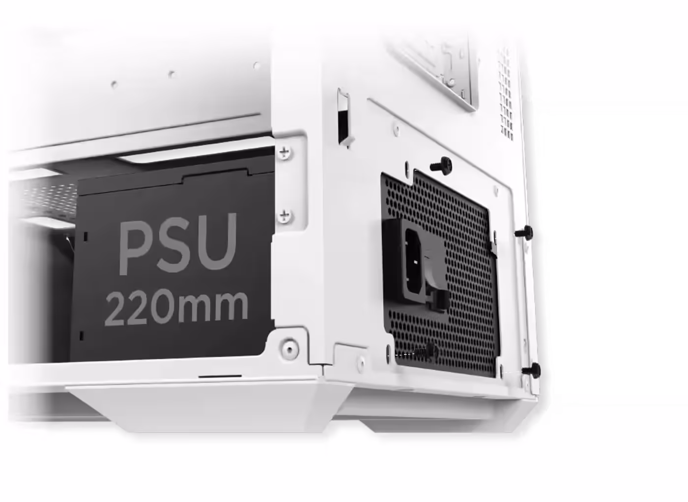 Power supply bay in the Vision Pro Arctic showing the 220mm clearance