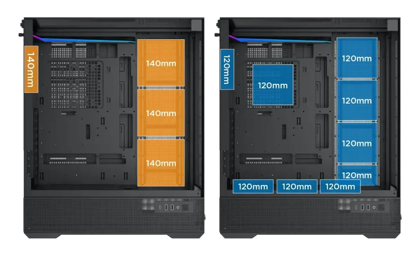 Fan mounting positions across the Xigmatek Vision Pro case