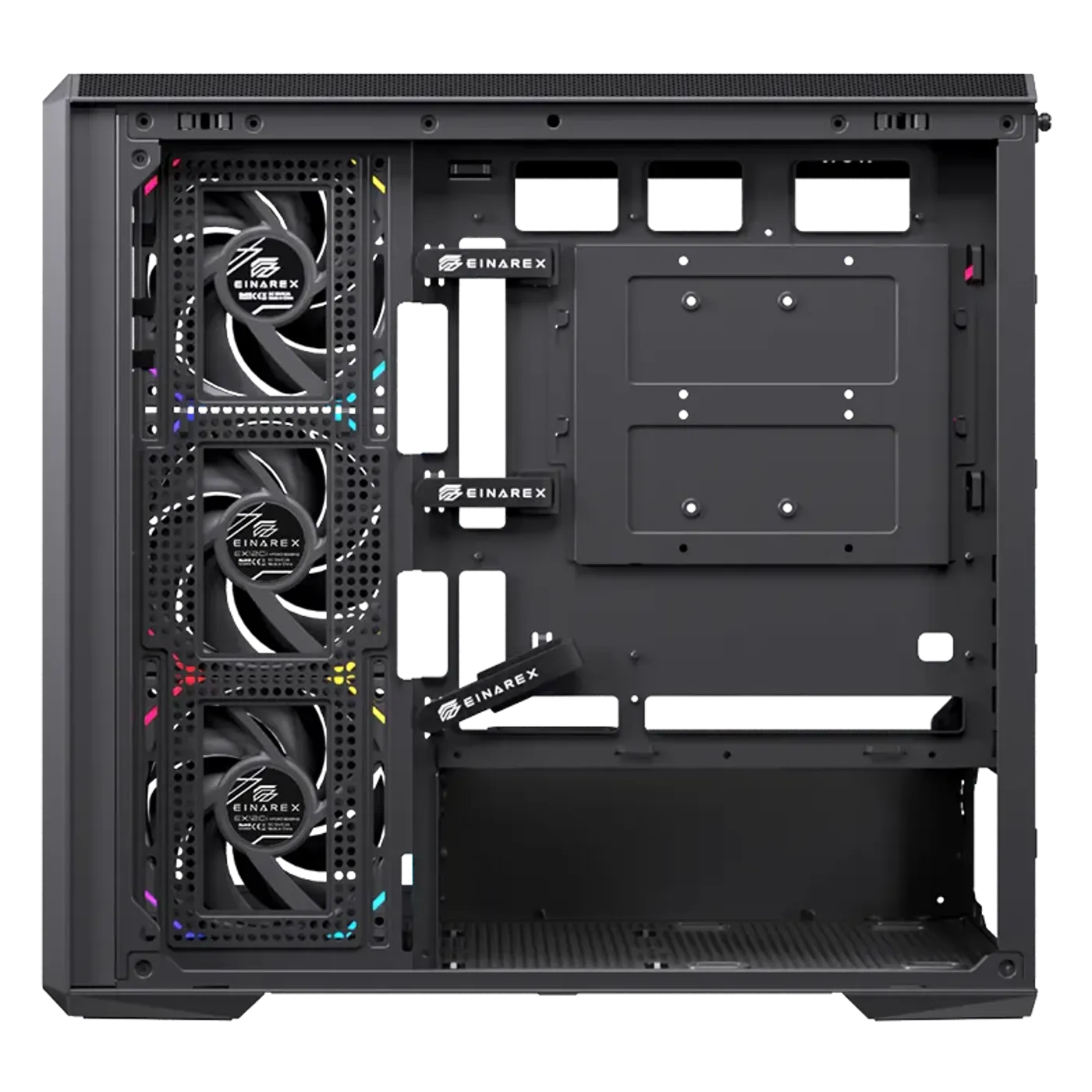 Image showing the 25mm space dedicated to cable routing behind the ZM800 case interior.