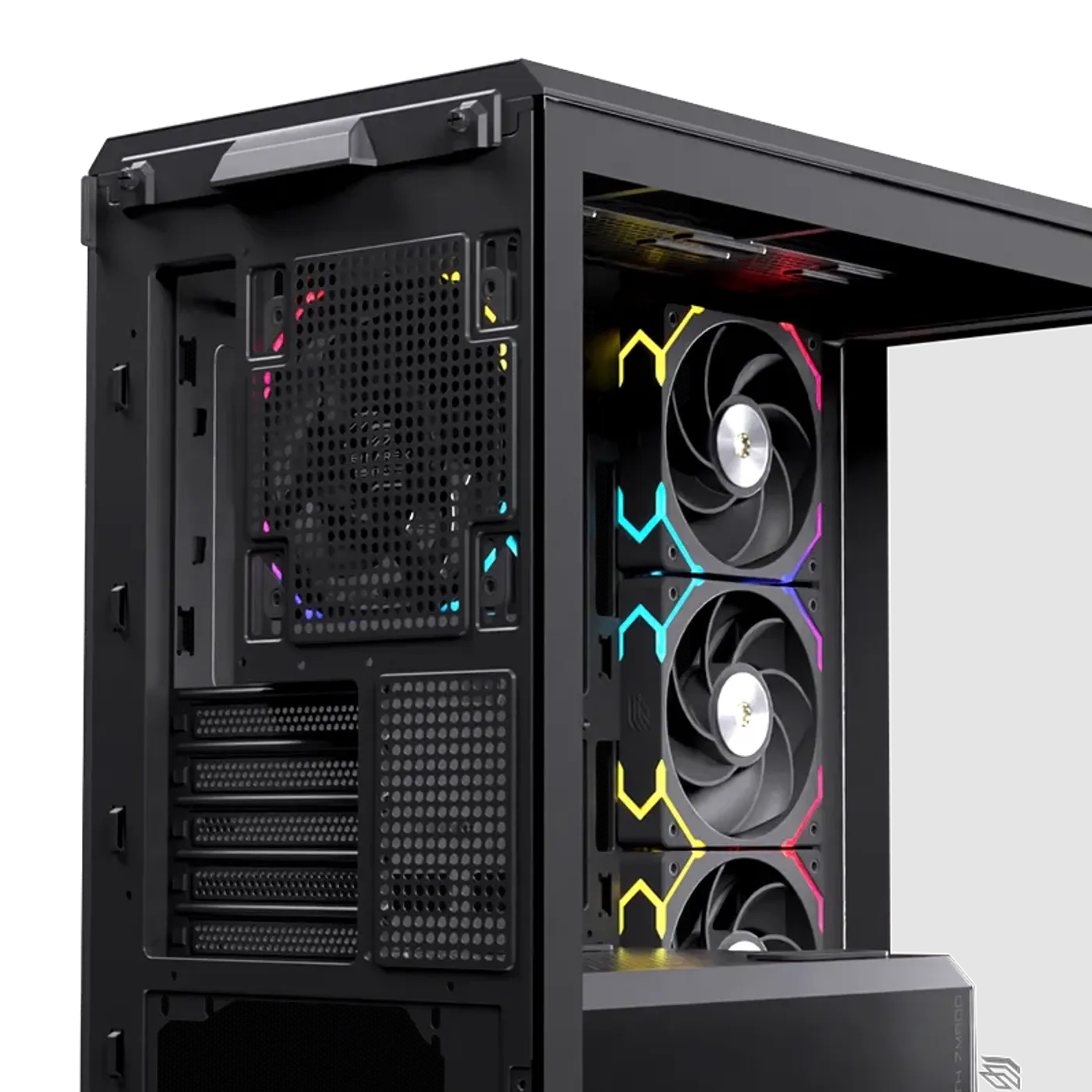 Image demonstrating the easy, tool-free access mechanism of the tempered glass panel.