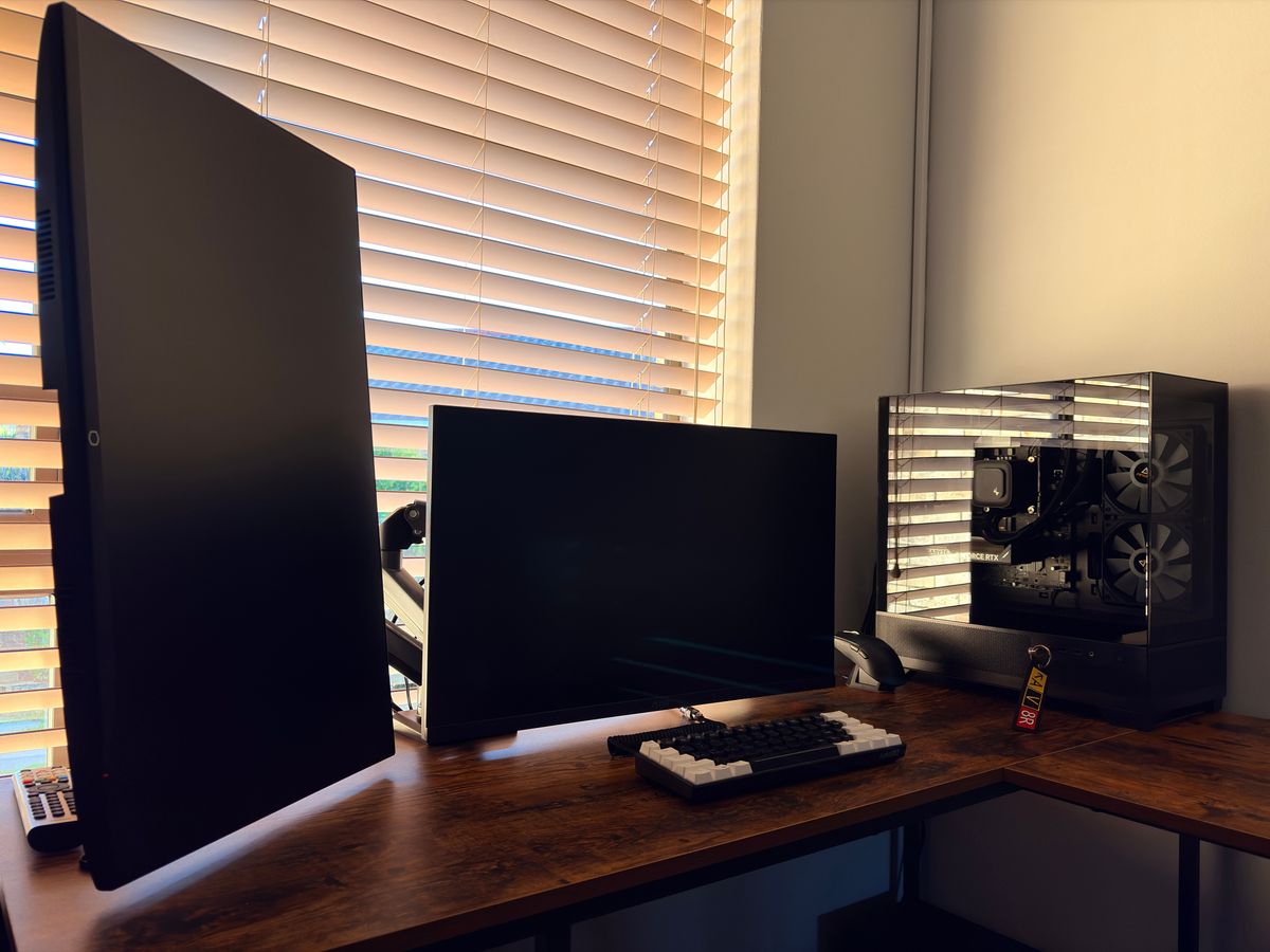 Clean dual-monitor corner setup