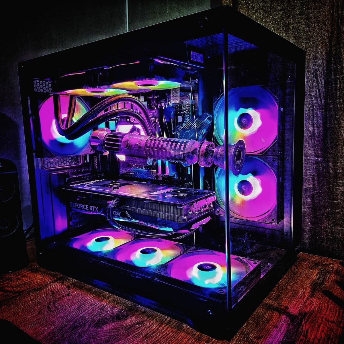 Dual monitor setup with a custom lightsaber build