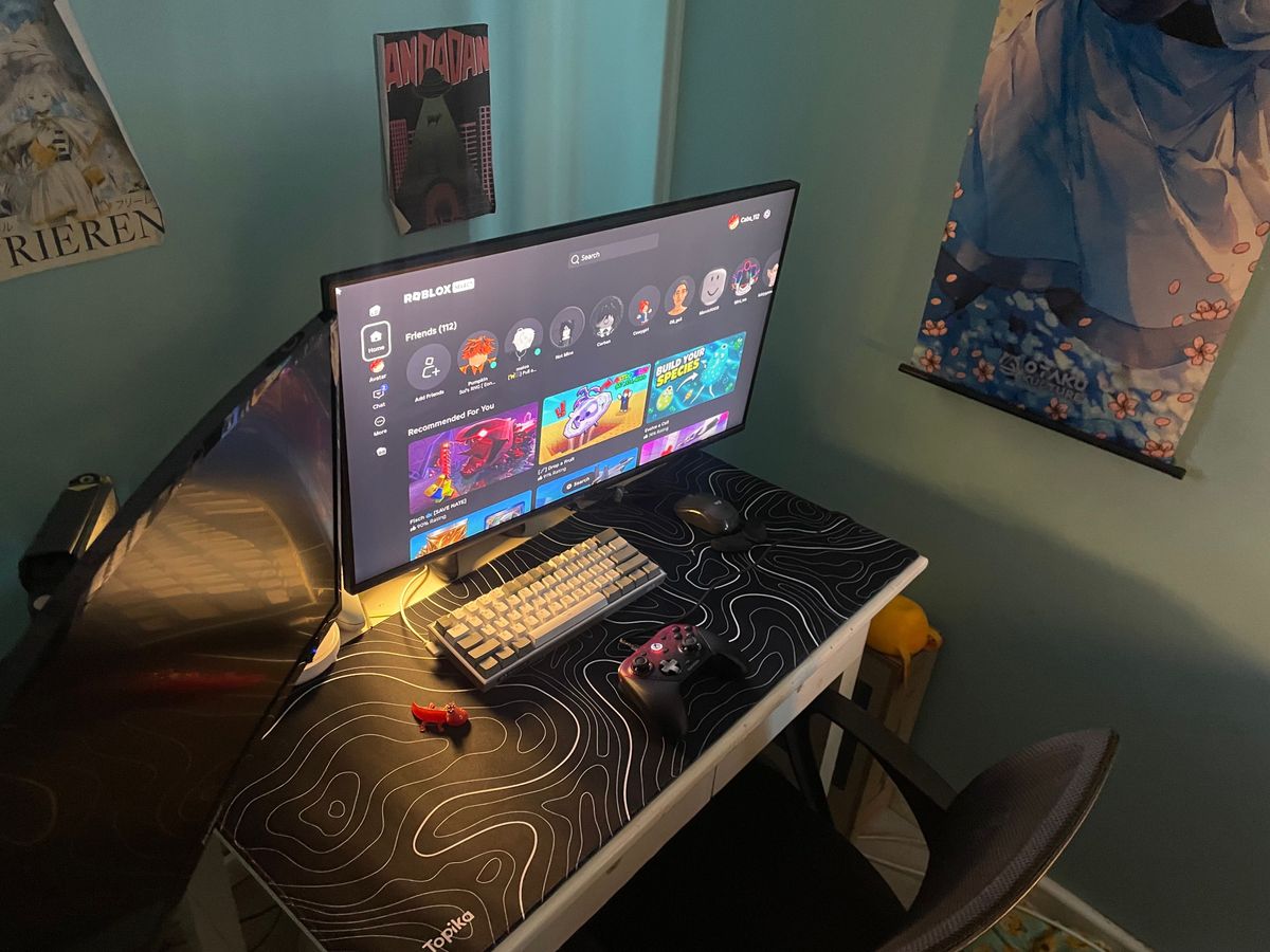 Clean desk setup with topographic mat