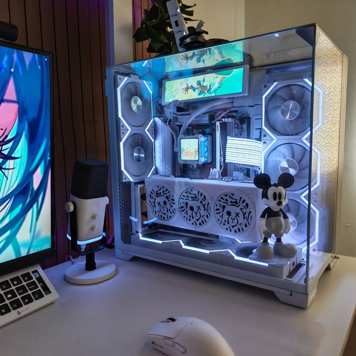 Clean white aesthetic with anime accents