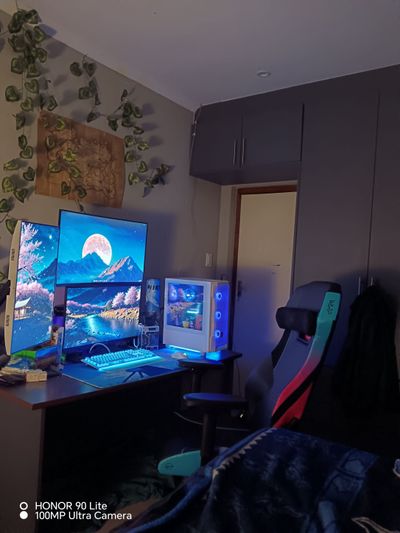Stacked display and blue ambient lighting