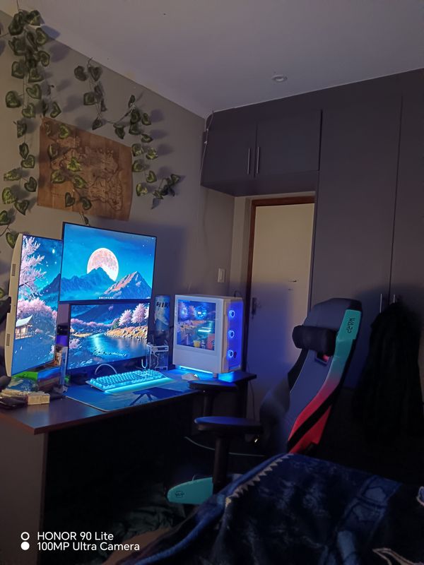 Stacked display and blue ambient lighting