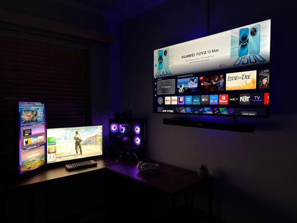 Clean dual-monitor corner setup