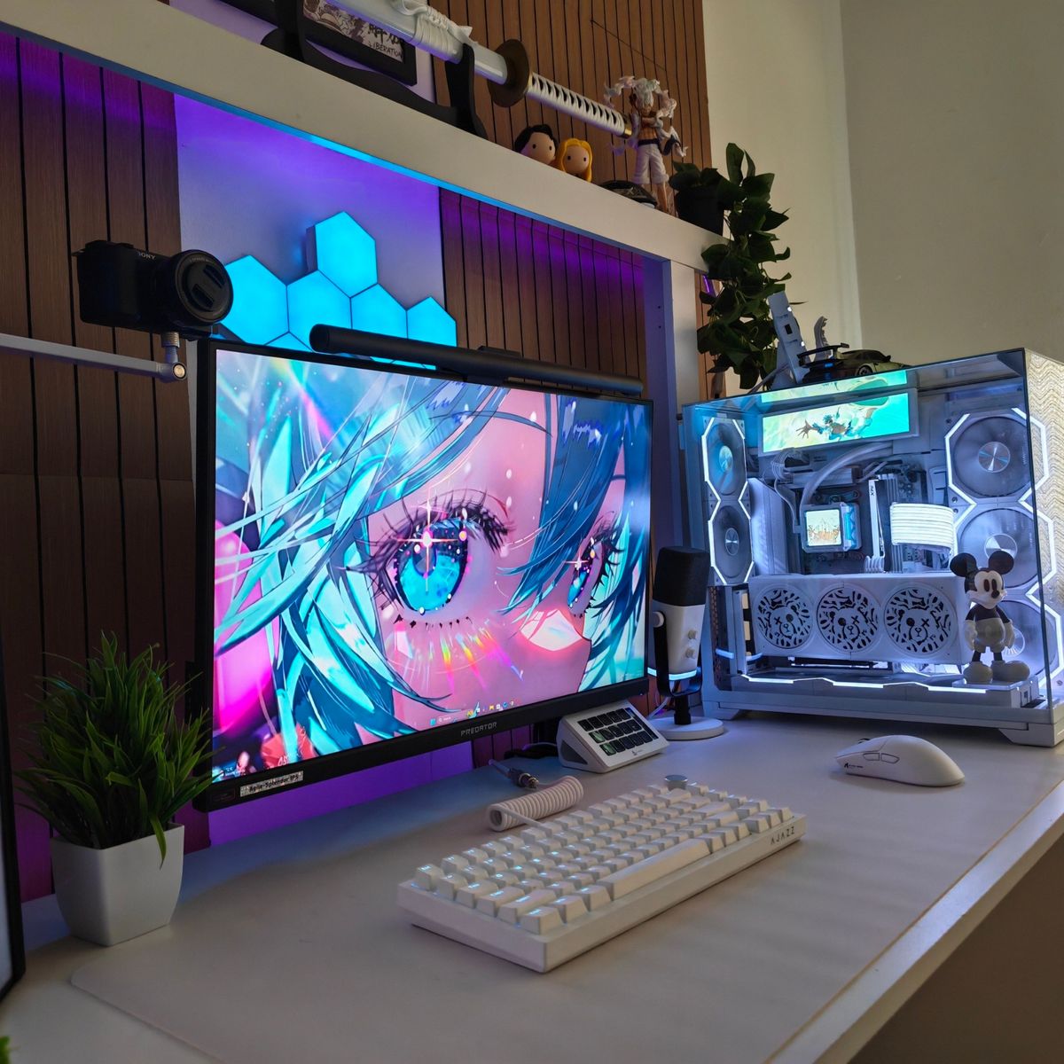 Clean white aesthetic with anime accents