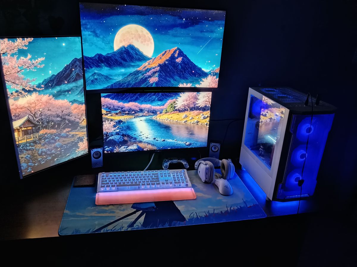 Stacked display and blue ambient lighting