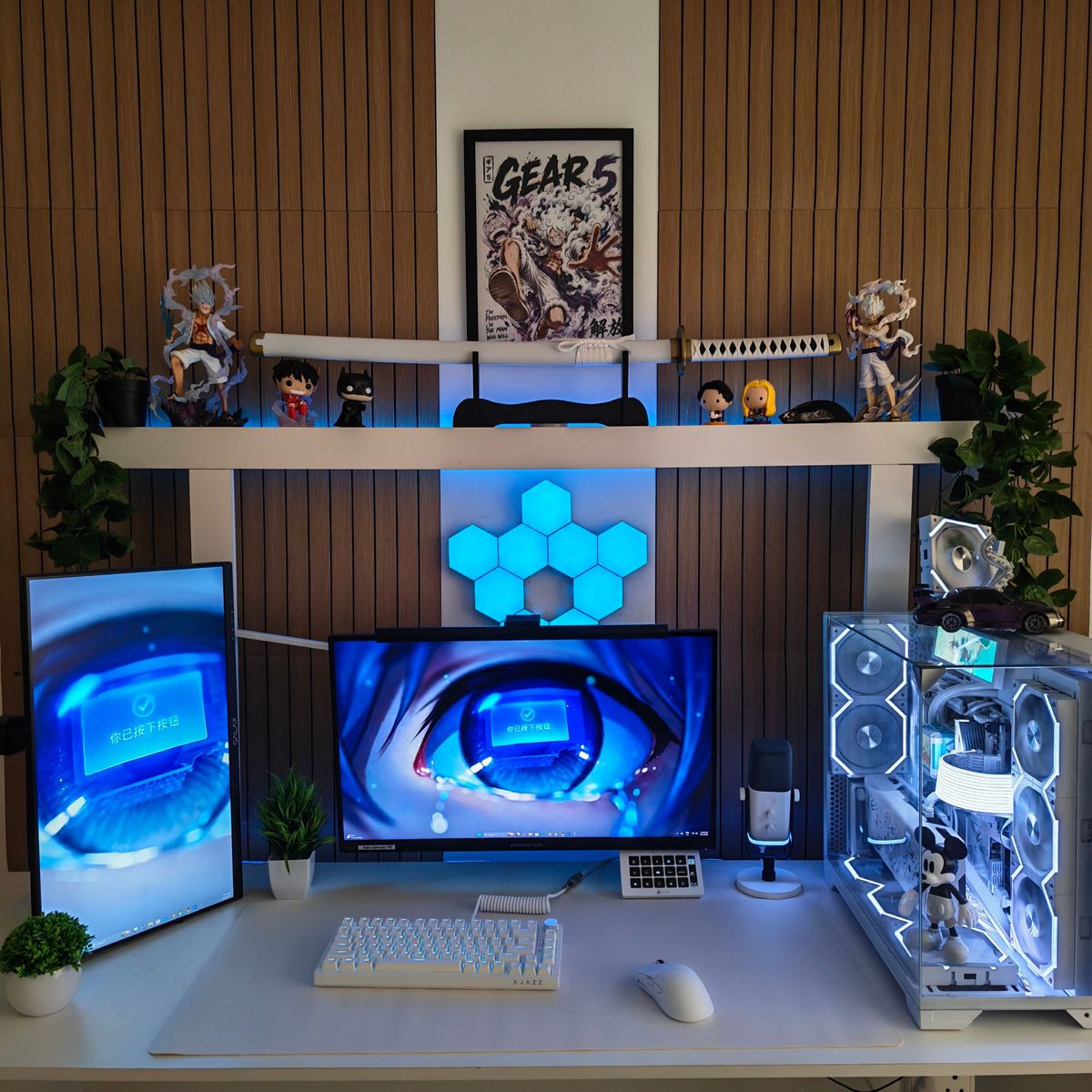 Clean white aesthetic with anime accents