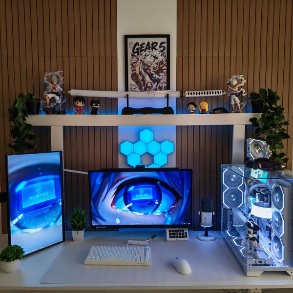 Clean white aesthetic with anime accents
