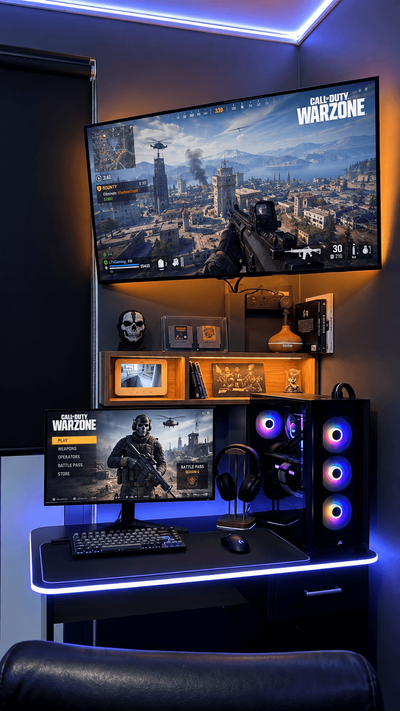 Corner setup with wall-mounted display