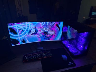 Ultrawide setup with purple glow