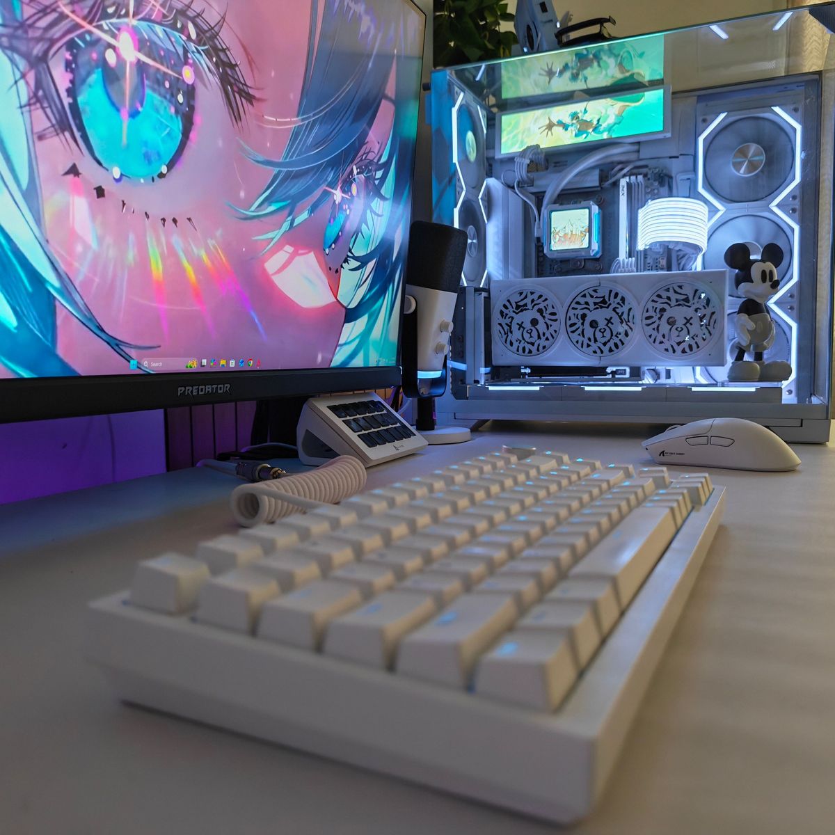 Clean white aesthetic with anime accents