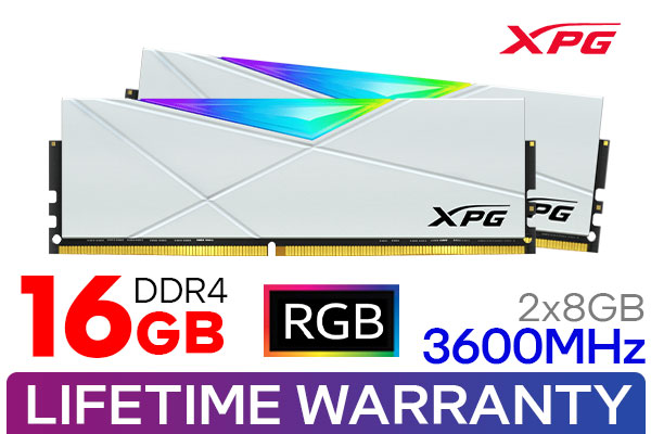 ADATA XPG D50 16GB 3600MHz DDR4 RGB Memory - White | High