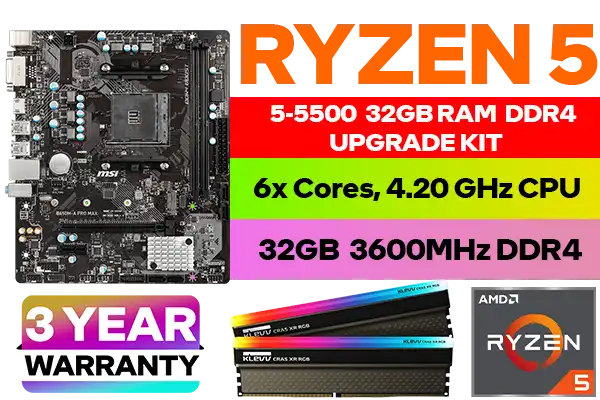 AMD RYZEN 5 5500 B450M-A PRO MAX 32GB RGB 3600MHz Upgrade Kit