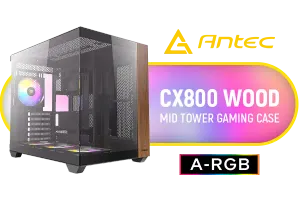 Antec CX800 Wood ARGB Gaming Case - Black / Panoramic 270° View With Exotic Wood / Dual Chamber / Pre-Installed 4 x 120mm Fans /  0-761345-10137-0