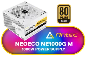 ANTEC NeoECO NE1000G M ATX3.0 1000W Full Modular Power Supply - 80 Plus Gold Certified - PCIE 5.0 Support - PhaseWave Design - Japanese Caps - Zero RPM Manager - Silent 120mm Fan — White / 0-761345-11790-6