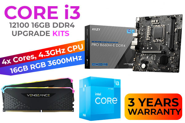 Core i3 12100 PRO B660M-R D4 16GB RGB 3600MHz Upgrade Kit