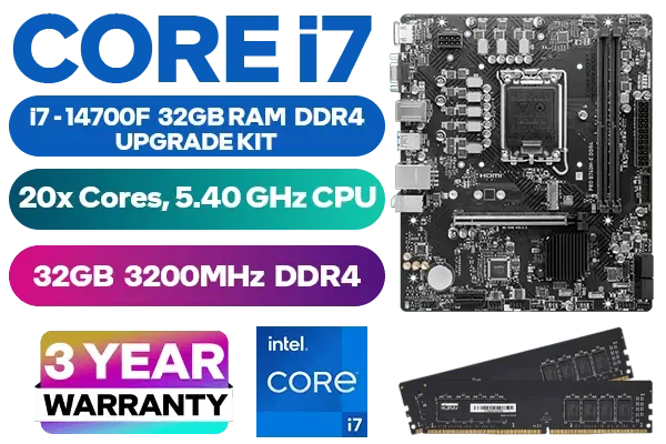 CPU Intel Core i7-14700F B760 DDR4 16x2 Core i7 14700F Upgrade Kit - B760M-E DDR4 32GB 3200MHz | Evetech