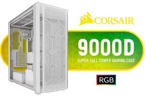 CORSAIR 9000D RGB AIRFLOW Super Full-Tower PC Case - White / InfiniRail™ fan mounting system / iCUE LINK System Hub Included / Supports up to 18x 120mm fans / No Fans Included / CC-9011274-WW