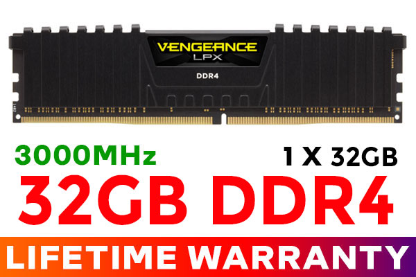 Corsair Vengeance LPX 32GB (1 x 32GB) 3000MHz DDR4 Desktop Memory Kit  Black XMP Support Compatibility Tested Low-Profile Design