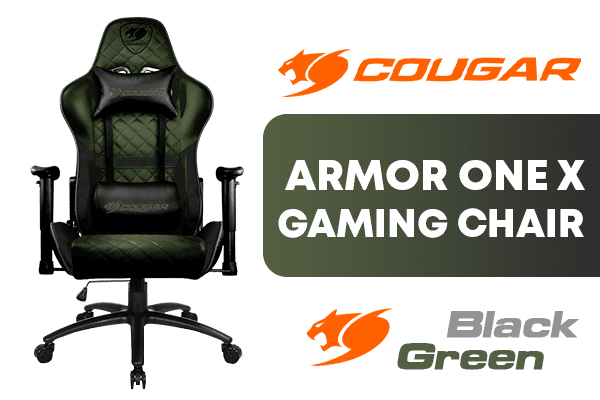 Cougar Armor One X Gaming Chair Black Green Breathable PVC Leather 2D Armrest Directions Diamond Check Pattern Design 120kg Max Weight Limit