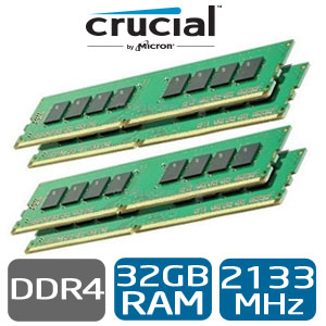 Crucial 32GB (4x8GB) DDR4 2133MHz Gaming RAM / PC4-17000C16 Quad