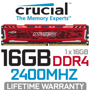 Crucial Ballistix Sport LT 16GB Red 2400MHz DDR4 Memory