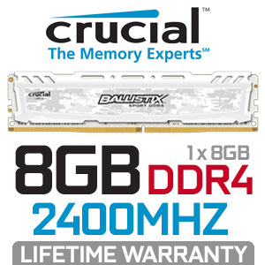 WHITE] Crucial Ballistix Sport LT 8GB 2400MHz DDR4 Memory | Evetech
