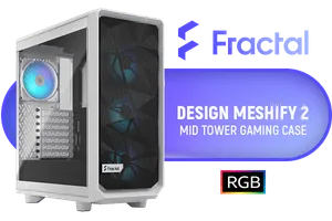Fractal Design Meshify 2 Compact Lite White ATX Flexible Tempered Glass Clear tint Window Mid Tower Computer Case / 4 x Pre-Installed ARGB Fans Included / FD-C-MES2C-08