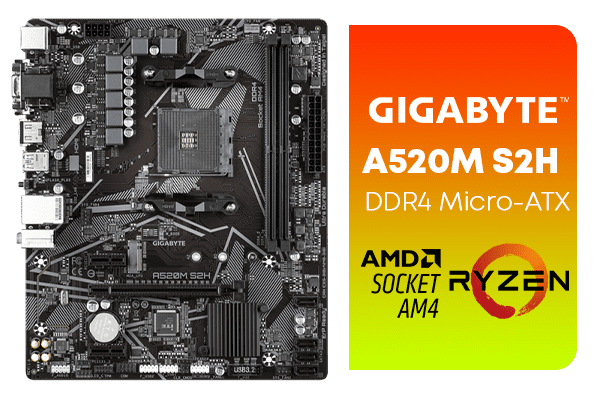 [OEM] Gigabyte A520M S2H (AMD Ryzen AM4/MicroATX/4+3 Phases Digital  PWM/Gigabyte Gaming GbE LAN/NVMe PCIe x4 Display  Interfaces/Q-Flash