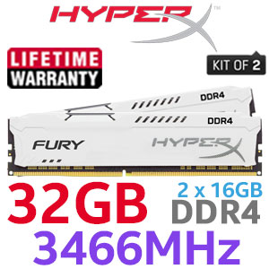 HyperX Fury 32GB DDR4 3466MHz RAM - White - Best Deal - South