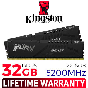 Kingston FURY Beast 32GB DDR5 5200MHz Desktop Memory