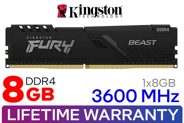 Kingston Fury Beast 8GB 3600MHz DDR4 Memory - High-Performance