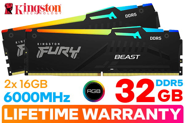 Kingston Fury Beast RGB 32GB 6000MHz DDR5 CL40 Memory - High