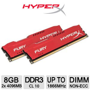 Kingston HyperX Fury Red 8GB (2x4GB) DDR3 1866MHz Desktop Memory