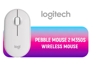 Logitech® Pebble Mouse 2 M350s - Tonal White/ Ambidextrous / Multi-device pairing / Customizable middle button with Logi Options+ App / Silent clicks with Silent Touch Technology / 1 x AA Alkaline battery (pre-installed) / 910-007013
