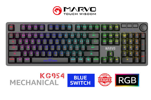 MARVO KG954 RGB Mechanical Gaming Keyboard Blue Switch Rainbow  backlight Keys 107 100% anti-ghosting keyboard 50 million keystroke  test